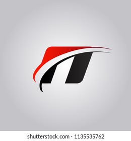 initial N Letter logo with swoosh colored red and black