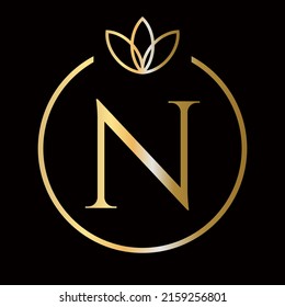 Initial N letter luxury, beauty, ornament monogram logo for wedding, fashion, jewelry, boutique, floral and botanical template