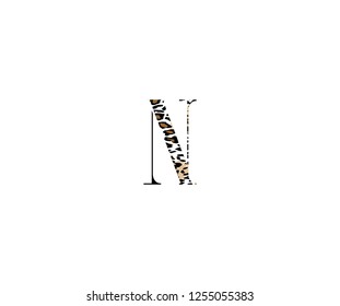 Initial N Letter with Luxury Leopard Pattern Logotype
