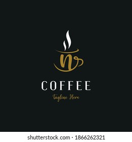 Initial n letter on cup coffee concept logo for coffee shop and store, cafeteria brand template