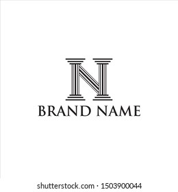 Initial N letter with pilars shaped logo icon illustration