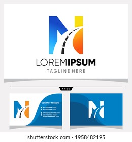 Initial N Letter Road Way Logo Design Vector Graphic