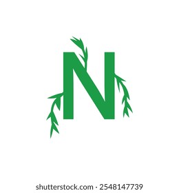  Initial N Letter A simple green company logo design featuring leaves, and growth symbols to represent nature, eco-friendliness, success, and progress