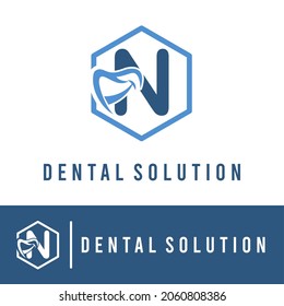 Initial N Letter with Smile for Dental Clinic Business logo Concept. Teeth Care. Dentist Orthodontist Health Care Medical Modern Logo Template