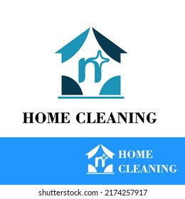 Initial n letter with sparkle and house icon for simple modern home cleaning service business logo concept