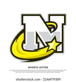 Initial N letter sport design concept with swosh star isolated on white background, esport design