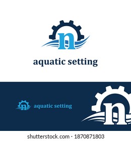 Initial n letter for swimming pools and aquatic venue repairing, setting and service company logo template