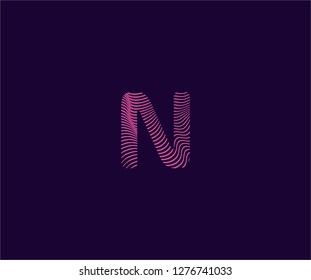 Initial N letter typography abstract dinamic grunge stripes wavy effect monogram logotype