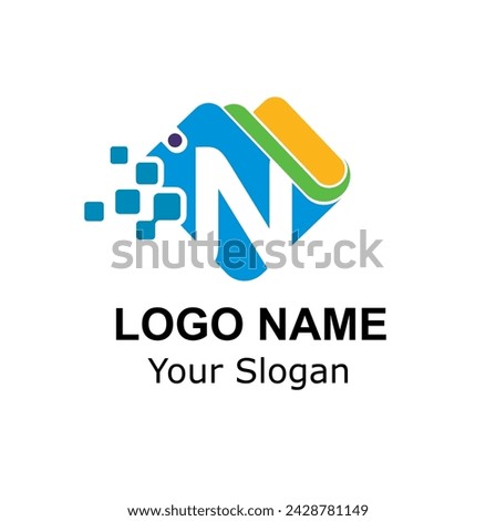 Initial N Letter and Wallet with Digital Pixel for Technology, Digital Payment, Transaction Logo Idea Foto stock © 