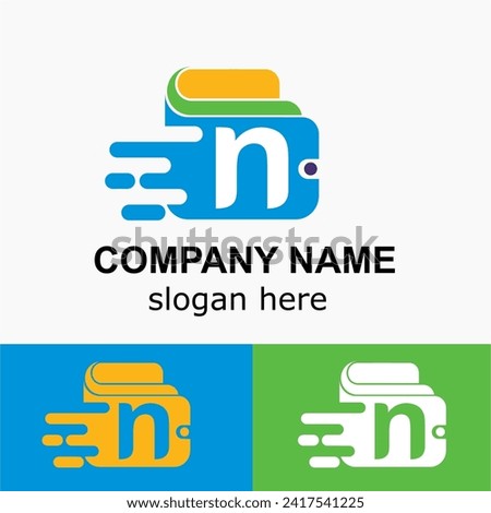 Initial n Letter with Wallet and Speed Acceleration, Online Fast Payment Simple Logo Idea. Digital Wallet Vector Concept	 Foto stock © 