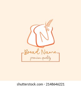 Letra inicial N con grano de trigo y pan blanco. Perfecto para Panadería, Pan, Pastel, Cafetería, Pastelería, Comida Saludable, Cafetaria, Idea de Vector con Logo Empresarial de Industrias Domésticas.