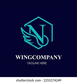 Initial N Letter with Wing Bird in Line Art Style Logo Idea Template