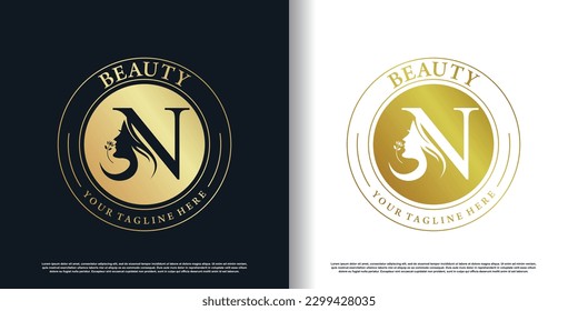 diseño inicial de logotipo n con icono de mujeres de belleza y concepto creativo vector premium