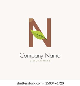 Initial N logo design with nature flat style