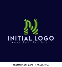 Plantilla de diseño de logotipo de impresión de tipografía con logotipo N inicial