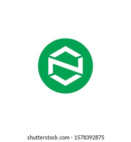 initial N logo hexagon design icon