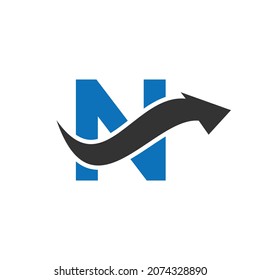 Initial N logo, Letter N And Financial Arrow Combination Sign. Finance Logo On N Letter Concept. Marketing And Financial Business Logo