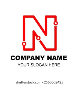 Initial N Logo. Modern N letter. Creative letter N monoline logo design vector template. Logotype for technology bussiness or tech club for research education