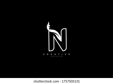 Initial N Logo Outline Tribal Floral Monogram Shape