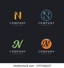 Initial N logo with restaurant elements