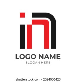 initial n logo template with flat red and black color style