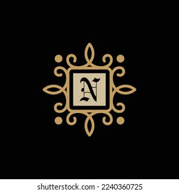 Initial N luxury emblem monogram design vector logo template