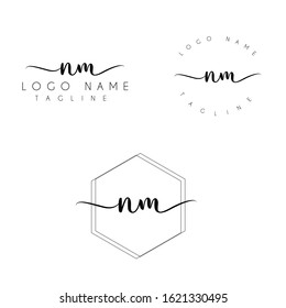 Initial N M signature logo vector. 
 Luxury Letter handwritten logo template wedding, fashion style 