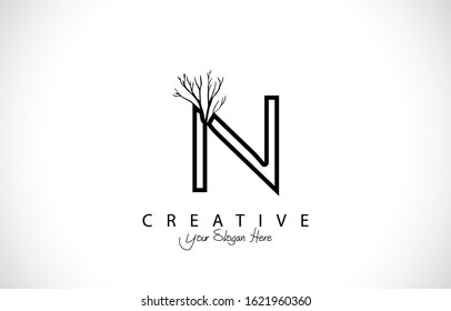 Initial N Modern Design Logo Concept. Creative Icon Logo with Branch Shape Vector Illustration.