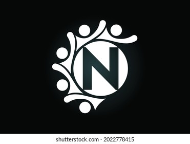 Initial N monogram alphabet with connecting people. Team, cooperation logo sign symbol. Font emblem. Logo for corporate business collaboration and great work