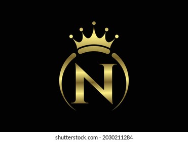 Initial N monogram alphabet with a crown. Royal, King, queen luxury symbol. Font emblem. Modern luxury brand element sign. Vector illustration.