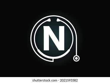 Initial N monogram alphabet with doctor stethoscope. Vector stethoscope logo or icon. Logo for medical and pharmaceutical business and company identity