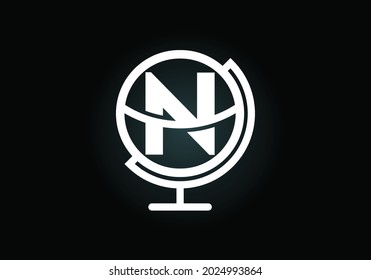 Initial N monogram alphabet with earth globe emblem. Globe logo design vector template. Font emblem. Logo for communication business  and company identity