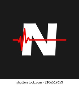 Initial n monogram alphabet with health Pulse. Heartbeat logo icon design vector. Font emblem. Logo for medical or health business, and company identity