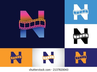 Initial N monogram alphabet incorporated with film reel. Video and movie logo concept. Font emblem. Logo for the entertainment business and company identity