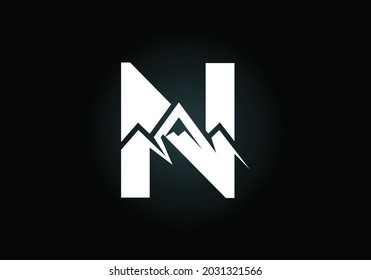 Initial N monogram alphabet with the mountain peak. Mountain Logo sign symbol. Font emblem. Modern vector logo for the business, and company identity