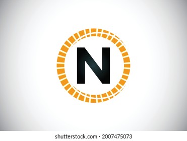 Initial N monogram letter alphabet in an abstract sunburst circle. Font emblem. Sunburst icon sign symbol. Modern vector logo design for business and company identity.