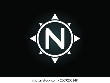 Alfabeto inicial N monograma en una brújula. emblema de letra. Símbolo del logotipo de la brújula. Diseño de logotipo vectorial moderno para identidad empresarial y de empresa.