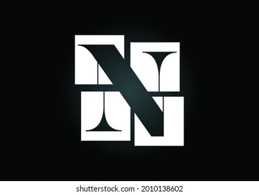 Alfabeto inicial N monograma hecho de cuatro cuadrados. emblema de letra. Señal del alfabeto del rompecabezas rota. Diseño de logotipo vectorial moderno para empresas e identidad de la empresa.