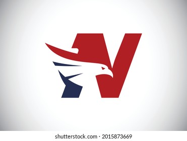 Initial N monogram letter alphabet with Eagle head negative space symbol. Creative Eagle head vector illustration. Modern logo design for business, and company identity.