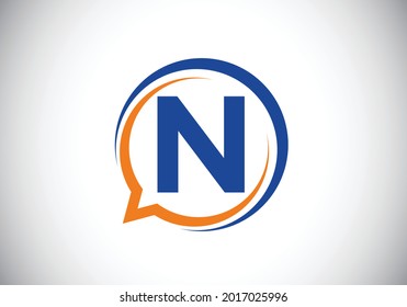Initial N monogram letter alphabet with a bubble chat icon. Talking, chatting logo concept. Modern logo design for a consultancy business, and company identity.