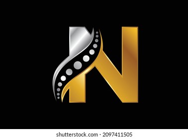 Initial N monogram letter alphabet with chiropractic spine logo. Spinal care icon. Font emblem. Modern logotype for orthopedic business and company identity.