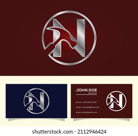 Alfabeto inicial N monograma con martillo. Logotipo de reparación, renovación y construcción.