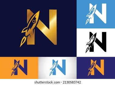 Initial N monogram letter alphabet with a Rocket logo design. Rocket icon. Font emblem. Modern vector logo for business and company identity.