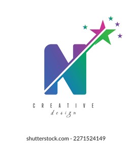 Initial N monogram letter alphabet with swoosh and star logo icon. Abstract star logo sign symbol design. Modern vector logo for business and company