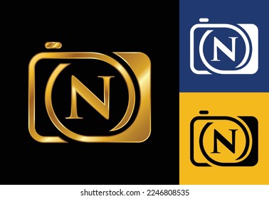 Initial N monogram letter with a camera icon. Logo for photography business, and company identity