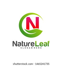 Initial N with Nature Leaf logo design Vector Template. Green N logo Concept