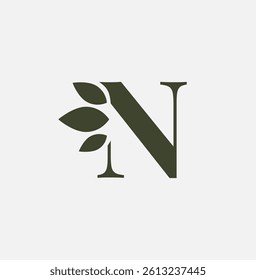 Initial N Nature Logo Vector. Letter N Leaf Monogram Logo Identity for Branding