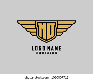 Initial N & O wing shield logo template vector