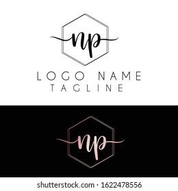 Initial N P signature logo vector. 
 Luxury Letter handwritten logo template wedding, spa , fashion style 