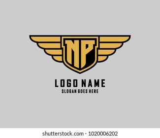 Initial N & P wing shield logo template vector
